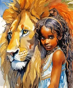 Black Girl Hugging A Lion Diamond Painting