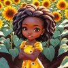 Black Girl In Sunflower Field Diamond Painting