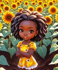 Black Girl In Sunflower Field Diamond Painting