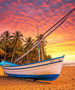 Caribbean Fishing Boat At Sunset Diamond Painting