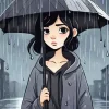 Cartoon Black Hair Girl Under Rain Diamond Painting