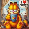 Cartoon Cat Drinking Coffee Diamond Painting