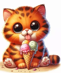Cartoon Cat Eating Ice Cream Diamond Painting