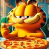 Cartoon Cat Eating Pizza Diamond Painting