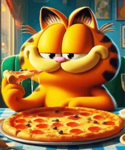 Cartoon Cat Eating Pizza Diamond Painting