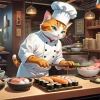 Cartoon Cat Sushi Chef Diamond Painting