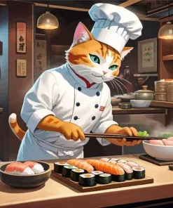 Cartoon Cat Sushi Chef Diamond Painting