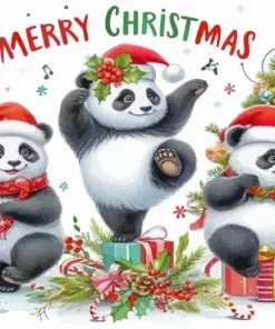 Cartoon Christmas Panda Bears Diamond Painting