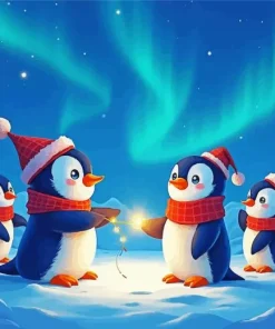 Cartoon Christmas Penguins Diamond Painting