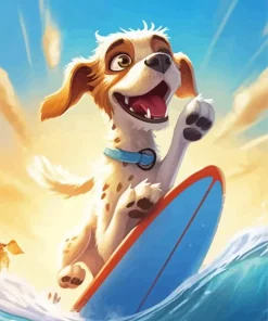 Cartoon Dog Surfing Diamond Painting