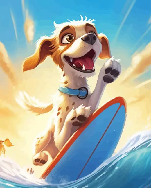 cartoon dog surfing Diamond Paintings Cartoon Dog Surfing Diamond Painting