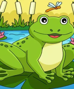 Cartoon Frog On A Lily Pad Diamond Painting