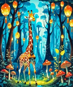 Cartoon Giraffe In Forest Diamond Painting