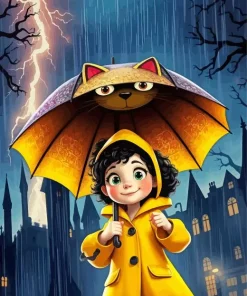Cartoon Girl Holding Umbrella Diamond Painting