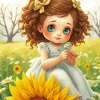 Cartoon Girl With Sunflower Diamond Painting