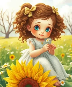 Cartoon Girl With Sunflower Diamond Painting