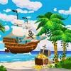 Cartoon Pirate Ship In Ocean Diamond Painting