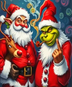 Cartoon Santa With Grinch Diamond Painting
