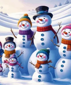 Cartoon Snowman Family In Winter Diamond Painting