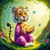 Cartoon Tiger Eating Pizza Diamond Painting