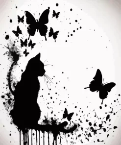 Cat And Butterfly Silhouette Diamond Painting