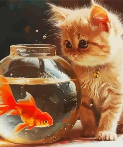 Cat And Fish Bowl Art Diamond Painting