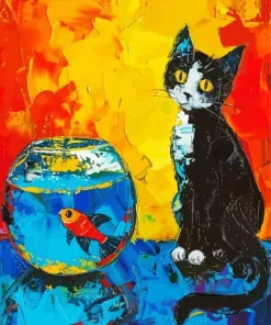Cat And Goldfish Art Diamond Painting