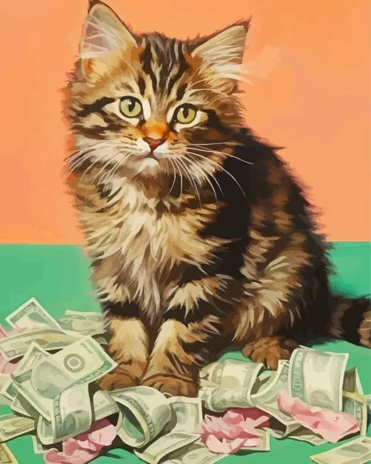 cat and money Diamond By Numbers Cat And Money Diamond Painting