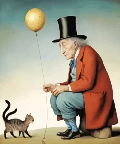 Cat And Old Man Diamond Painting