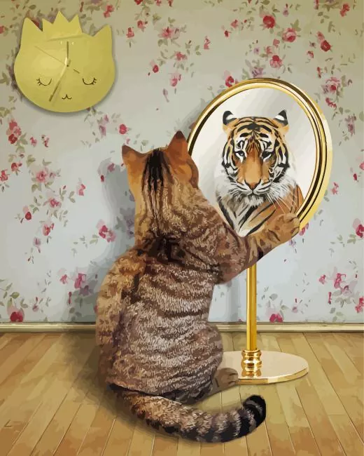 cat and tiger mirror Diamond By Numbers Cat And Tiger Mirror Diamond Painting