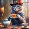 Cat Drinking Tea Diamond Painting