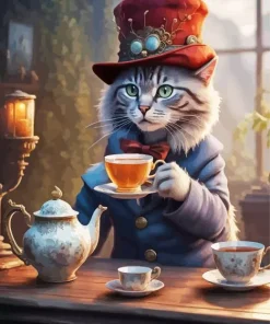 Cat Drinking Tea Diamond Painting