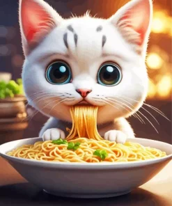 Cat Eating Noodles Diamond Painting