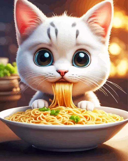 cat eating noodles Diamond Paintings Cat Eating Noodles Diamond Painting