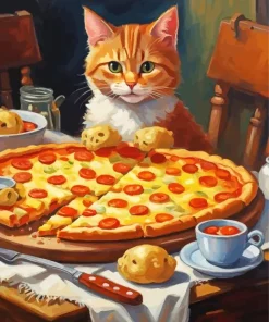 Cat Eating Pizza Diamond Painting
