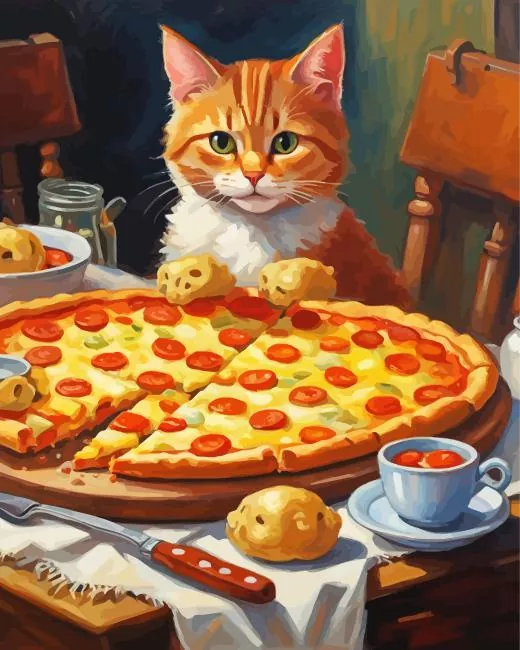 cat eating pizza Diamond By Numbers Cat Eating Pizza Diamond Painting