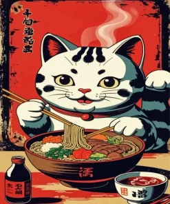 Cat Eating Ramen Diamond Painting