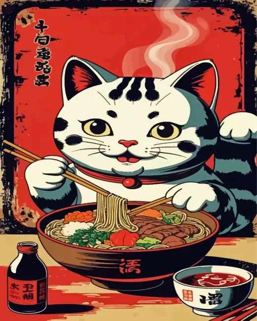 cat eating ramen Diamond Paintings Cat Eating Ramen Diamond Painting