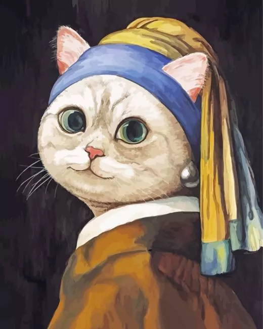cat girl with a pearl earring Diamond With Numbers Cat Girl With A Pearl Earring Diamond Painting