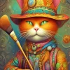 Cat Holding Paintbrush Art Diamond Painting