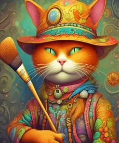 Cat Holding Paintbrush Art Diamond Painting