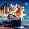 Cat In Titanic Ship Diamond Painting