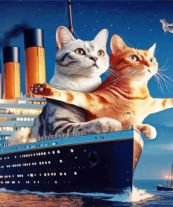 Cat In Titanic Ship Diamond Painting