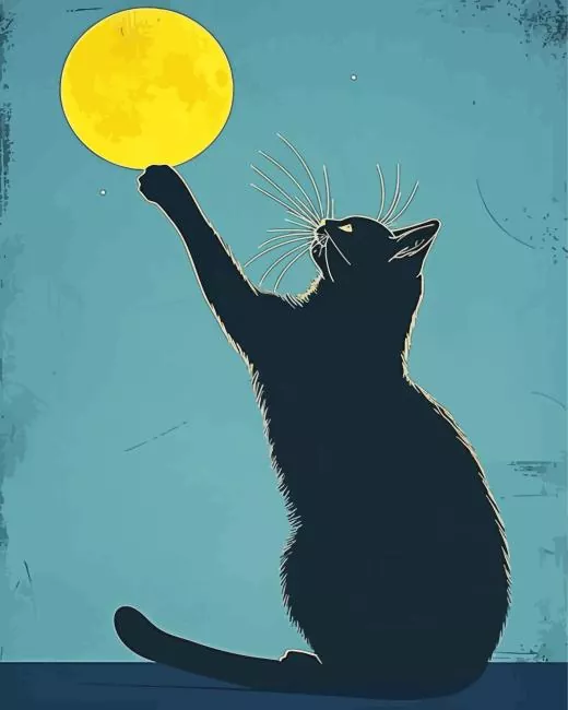 cat reaching for moon Diamond With Numbers Cat Reaching For Moon Diamond Painting