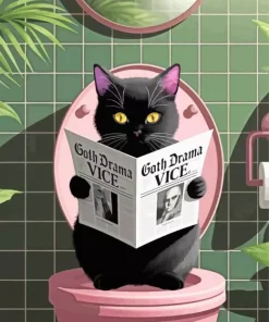 Cat Reading Newspaper In Wc Diamond Painting