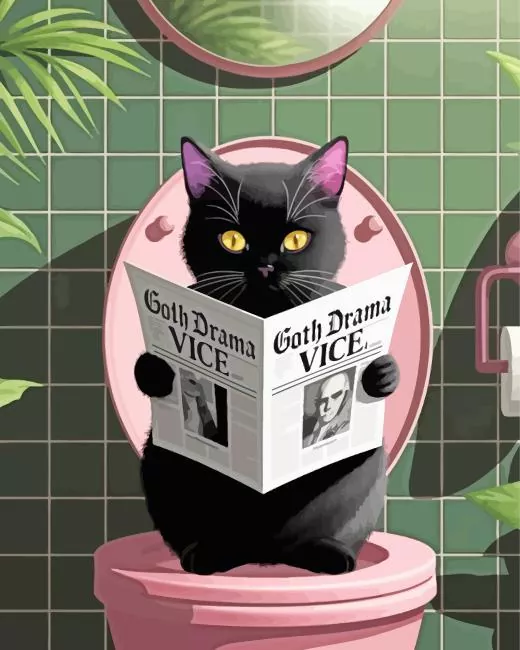 cat reading newspaper in wc Diamond Paintings Cat Reading Newspaper In Wc Diamond Painting