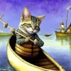 Cat Rowing A Boat Diamond Painting