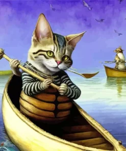 Cat Rowing A Boat Diamond Painting
