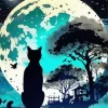 Cat Silhouette And Moon Diamond Painting