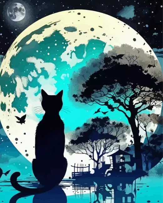 cat silhouette and moon Diamond Paintings Cat Silhouette And Moon Diamond Painting